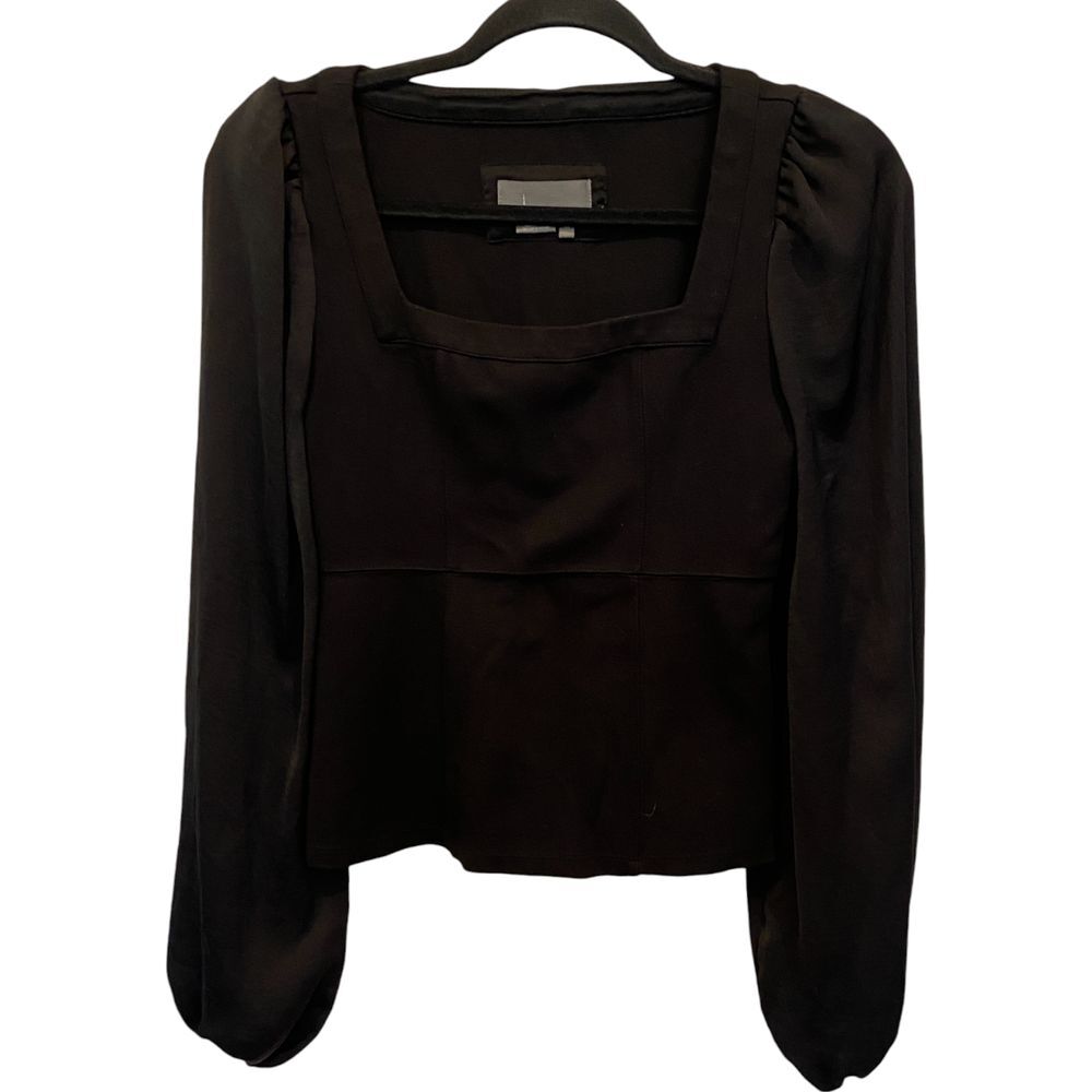 Anthropologie Square Neck Long Puffy Sleeve Peasant Blouse Black Women's Size XS